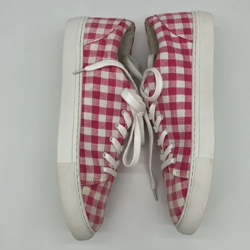 J.CREW Women's Sneakers‎ Gingham Pink & White Check Plaid Size 11 Preppy Coastal